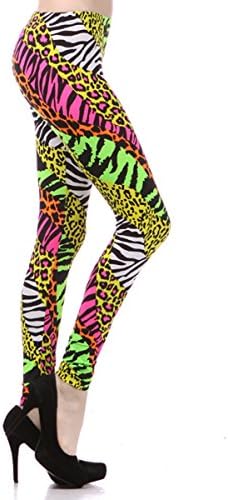 Multi Color Animal Print Bright Leggings 1980s Pants Zebra Cheetah Costume