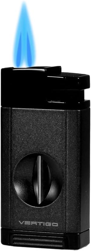 Vertigo Saber Double Flame Torch Lighter w/Fold Out V Cutter (Black)