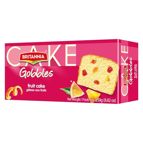 Britannia Gobbles Fruit Flavored Cake Tea Snacks Soft & Delicious Cake with Rich Fruit Bits Perfect for Breakfast & Tea Time 8.82oz 250g