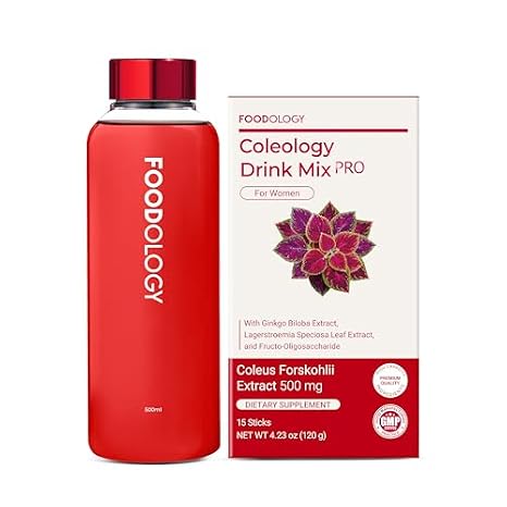 FOODOLOGY Coleology Drink Mix PRO + Red Bottle Bundle Set | 3,000mg Prebiotic Fiber & Metabolism Support with BPA-Free Portable Bottle | Daily Pomegranate Stick Powder for Gut Health & Weight Manageme