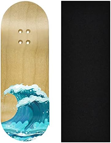 Teak Tuning Premium Fingerboard Graphic Deck, Waves - 34mm x 97mm - Heat Transfer Graphics, Pro Shape & Size - Pre-Drilled Holes - Includes Prolific Foam Tape