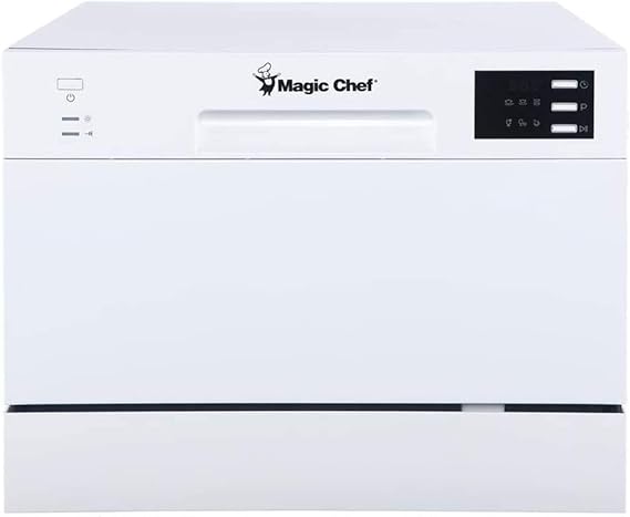 Magic Chef Compact Countertop Dishwasher, Portable Mini Dish Washing Machine for Kitchen Counter, 6 Plate Washer Capacity, White | Energy Star Countertop Dishwasher, 6-Place Setting