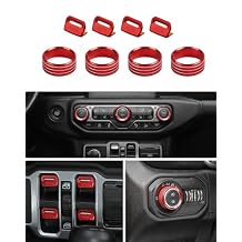 Red Upgrade Window Switch Button Cover Air Conditioner Radio Switch Knob Cover Headlight Knob Cover for 2018-2025 Jeep Wrangler JL JLU/Gladiator JT Accessories