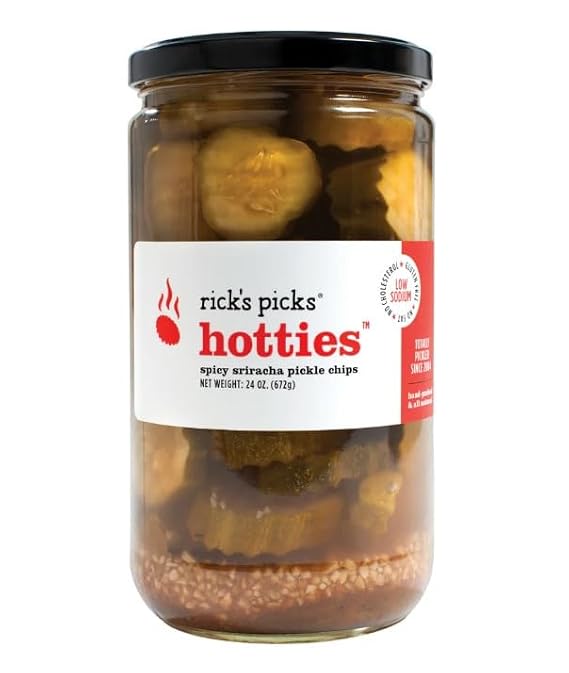 Rick's Picks Hotties Spicy Sriracha Pickle Chips Bold, All-Natural, Non-GMO, Gluten-Free, Fiery Dill Pickle Slices, 24 oz Jar