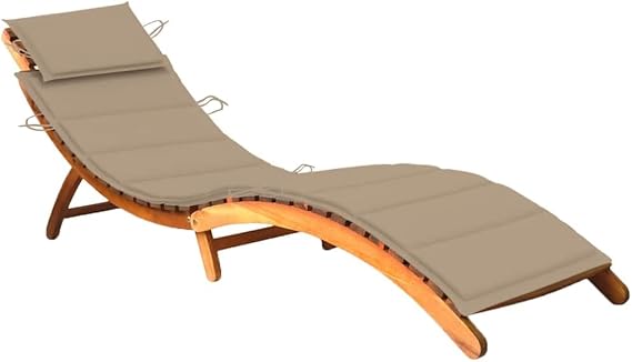 Beige Solid Acacia Wood Sun Lounger with Adjustable Backrest and Removable Cushion for Outdoor Relaxation in Garden Patio or Poolside - Ergonomic Comfort Weather-Resistant Design