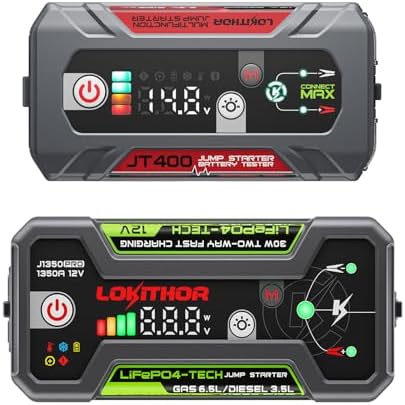 LOKITHOR JT400 2500A Jump Starter with 12V Battery Tester and J1350 PRO LiFePO4 1350 Amp Jump Starter