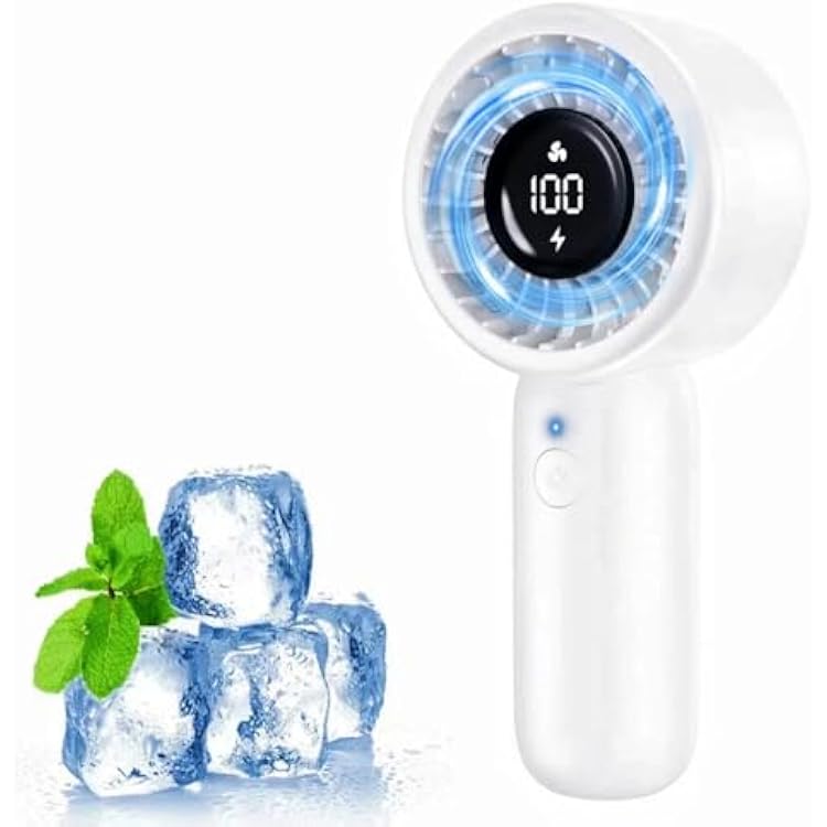 Handheld Fan - Portable Handheld Turbo Fan with Lanyard, 5 Speed Winds, LED Display, Rechargeable Battery Powered, Mini Pocket Personal Fans for OutdoorTravelHot FlashesMakeup, Gifts for MenWomen