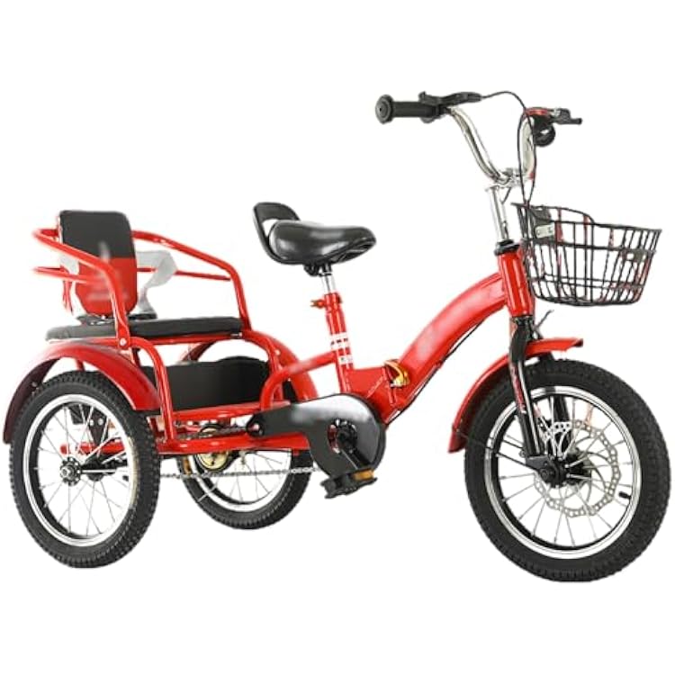 SRNSAEB Tandem Rickshaw Tricycle with Armrests & Seatbelts, Folding & Lightweight 3 Wheel Cruiser Bike for Two People, Adjustable Height Manned Bicycle Carrying PassengersRed,20in
