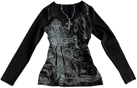 Y2k Grunge Vintage Shirts Women Graphic Long Sleeve Streetwear Goth Tops