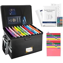 Deluxe Pro Large Next of Kin Box Organizer with 50-Page Family Document Guide, Fireproof Foldable File Organizer with Combination Lock, 10 Hanging Files and 115 Category Labels (15.7"L12.2"W10.6"H)