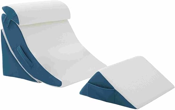 Wedge Pillow Set for After Surgery 4PCS Orthopedic Bed Wedge Pillows for Sleeping Adjustable Memory Foam Triangle Support for Back Pain Relief, Acid Reflux & Recovery (Blue)