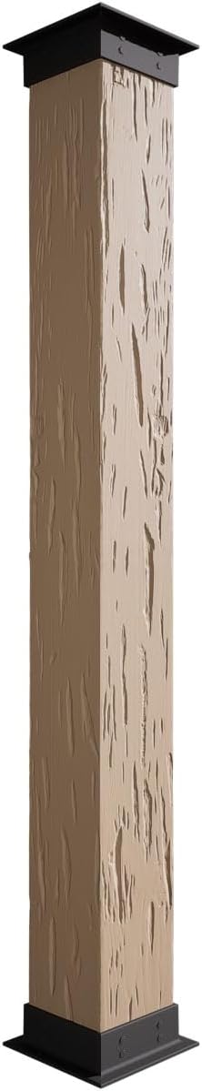 Ekena Millwork COLUPC18X048IRUF Pecky Cypress Endurathane Faux Wood Non-Tapered Square Column Wrap w/Faux Iron Capital & Base Rustic Columns, 18"W x 4'H