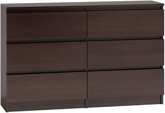 WHATSIZE ENTERPRISE Large Chest of Drawers for Bedroom, 6 Drawer Wenge Dresser with Metal Runners, Bedroom Furniture Storage Cabinet for Clothes, Contemporary Design, Easy Assembly
