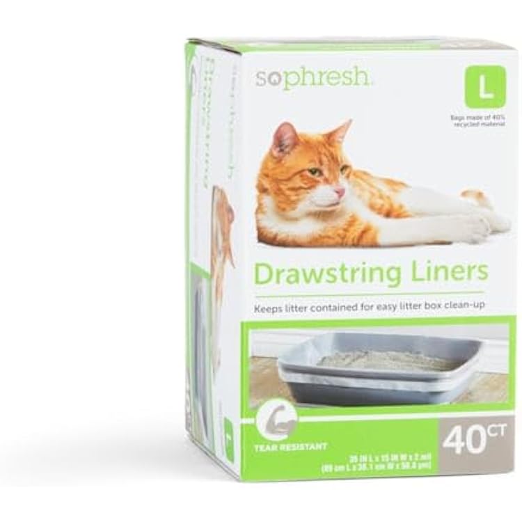 So Phresh Drawstring Cat Litter Box Liners 35 L X 14 W Count of 40