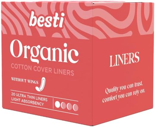 Besti 100% Organic Cotton Liners | Ultra Thin, Quick Absorbency (20 Count)