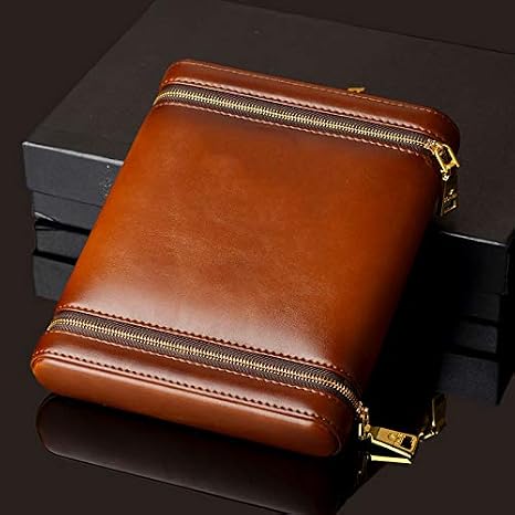 Brown Leather Cedar Wood 6 Ct Cigar Humidor Case Holder with Humidifier