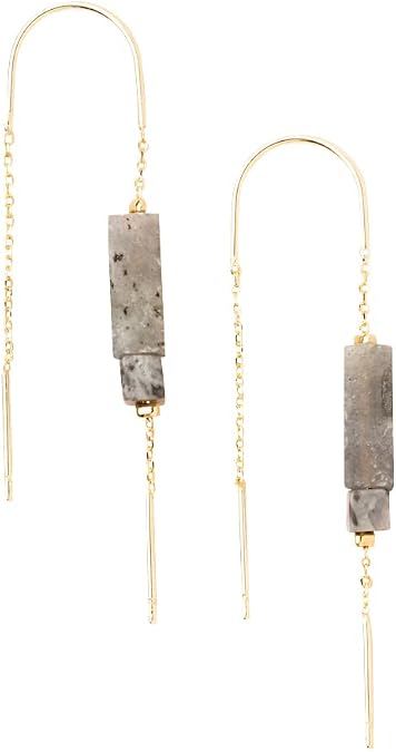 Scout Curated Wears - Rectangle Stone Thread Earring - Labradorite/Black/Gold