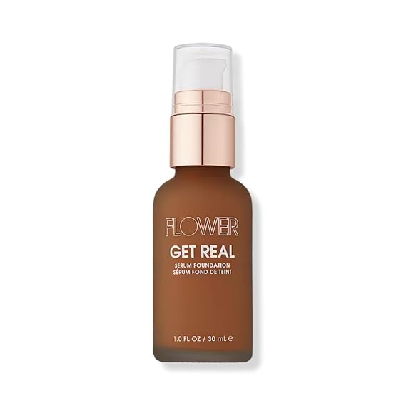 FLOWER BEAUTY By Drew Barrymore Get Real Serum Foundation - Hydrating + Lightweight Formula - Light to Medium + Buildable Coverage (Deep Golden)