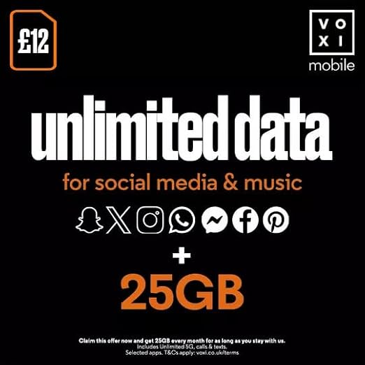 VOXI 30 Day Pay As You Go SIM, First Month Included (£12)