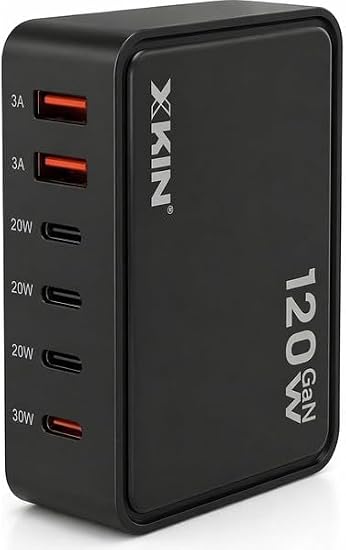 120W GaN Çoklu Şarj İstasyonu – 6 Port USB-C PD & QC Hızlı Şarj Adaptörü, Masaüstü Laptop & Telefon Şarj Cihazı (Aynı Anda 6 Cihaz) (Siyah)