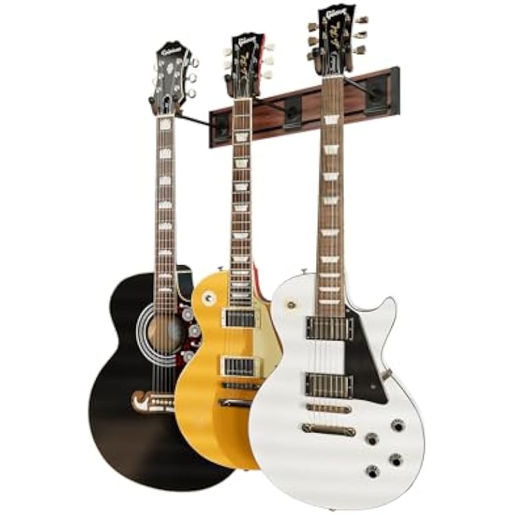 String Swing Guitar Wall Rack, Multiple Guitar Wall Mount, Guitar Organizer for Acoustic & Electric Guitars, 3 Padded Arm Hangers & Black Walnut Slatwall Rail, Wall Mount Guitar Rack - Made in USA