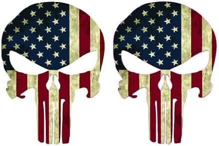 American Flag Punsher Skull Vinyl Stickers Waterproof Tactical Skull Decals for Car, Helmet, Laptop & Water Bottle 2 Pack, 3 Inch