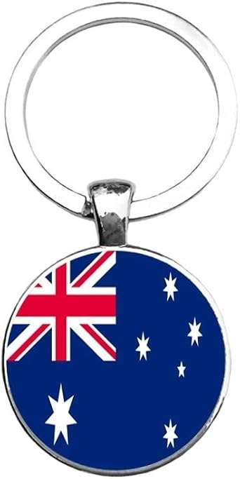 Art Attack Australian Flag Keychain, Australia National Team Down Under Shepherd Items Map Country Charm Pendant Key Chain Ring (Silver)