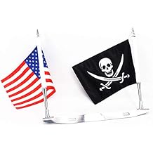 GUAIMI Motorcycle Flag Pole Mouont Double Flag Holder Motorcycle Flags (The American Flag & Jolly Roger Flag)