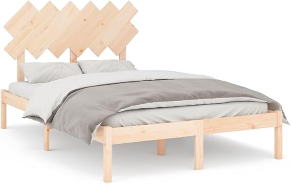 120x190 cm Small Double Bed Frames, Solid Wood, with Crossing Headboard, Platform Bed Frame, No Box Spring Needed, Slat Support/Underbed Storage Space (Brown)