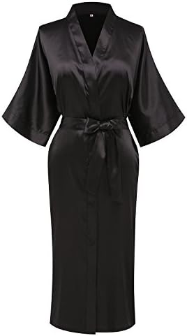 Women's Satin Kimono Robes Long Silky Bathrobe Bridesmaid Sleepwear for Wedding Party Getting Ready