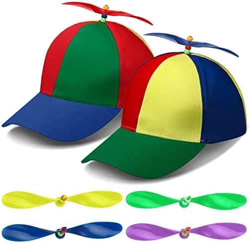 2 Pack Adult Baseball Cap - Brightly Rainbow Color Top Hat with 4 Replaceable Bamboo Dragonflies