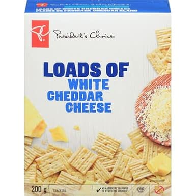 PRESIDENT'S CHOICE Loads Of White Cheddar Cheese Crackers 200g/7.1 oz, Imported from Canada}