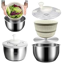 5.3QT Stainless Steel Salad Spinner - Large Capacity Vegetable & Fruit Washer Cleaner, Salad Dryer with Quick Spin & Drain Outlet, Multi-Use Colander