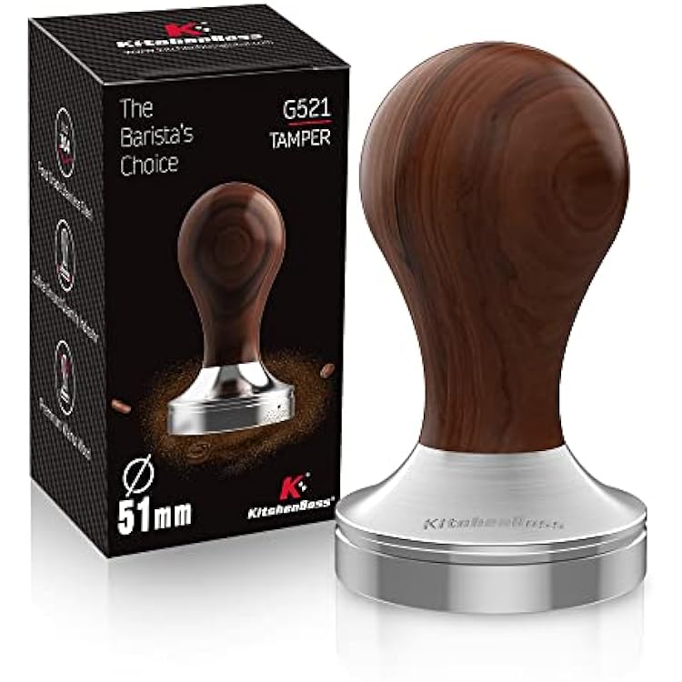 51mm Coffee Tamper: Espresso Tamper 51 MM With Walnut Handle, Weighted Espresso Tamper by KithchenBoss