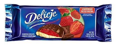 Delicje Strawberry Cookie (147g/5.18 Oz.) Kraft (Strawberry Jaffa Cake Style Biscuits from Poland) (6 pack)