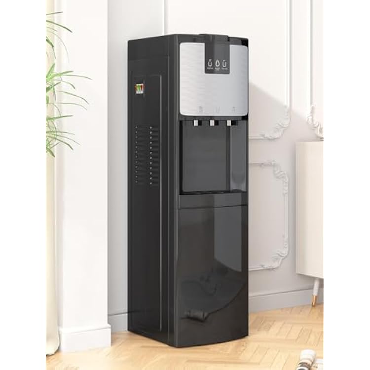 Water Cooler Dispenser for 3 or 5 Gallon Bottles, Bottom Loading Water Dispenser with Hot, Cold & Room 3 Temperature Settings, Child Safety Lock & Anti-Scalding DesignStainless