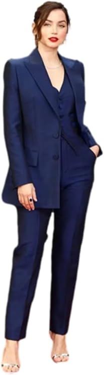 Women's Three Pieces Suit Peak Lapel Jacket Single Breasted Button Vest Pants for Formal Party Business