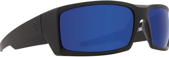 Spy Optic General Sunglasses Soft Matte Black with Happy Dark Gray Green Polar with Dark Blue Spectra Mirror Lens + Case