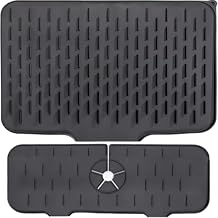 Dish Drying Mat for Kitchen Counter with Built-in Drain Lip and Kitchen Sink Splash Guard, Food-Grade Silicone, Easy Clean Pad for Countertop Protection, Multi-Functional Use, 2pack (Black, Large)