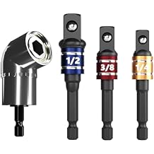 Impact Grade Power Hand Tools Universal Socket Driver Sockets Adapter Extension Set, Hex Shank Drill Nut Driver Bit Set, 105 Right Angle 360 Rotatable Screwdriver Drill Attachment, 4Pcs