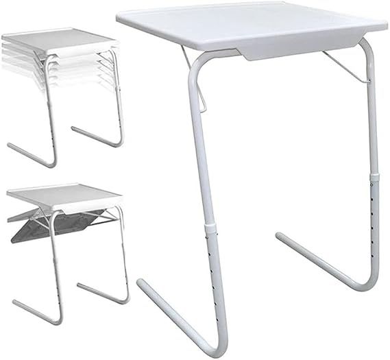 Folding Table Mate Lightweight Home Sofa Office Work Sturdy Foldable Desk Multi Function Hight Adjustable Tray Indoor & Outdoor White