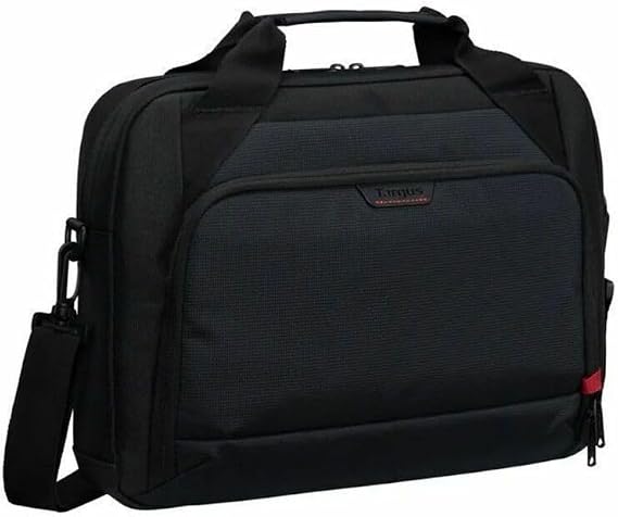 Targus 1314 Inch Classic EcoSmart Briefcase, Slim Laptop Bag with Padded Laptop Sleeve, Anti-Theft Zippers, Hidden Phone Pocket, Water-Resistant Design, Trolley Strap, Black CN414GL