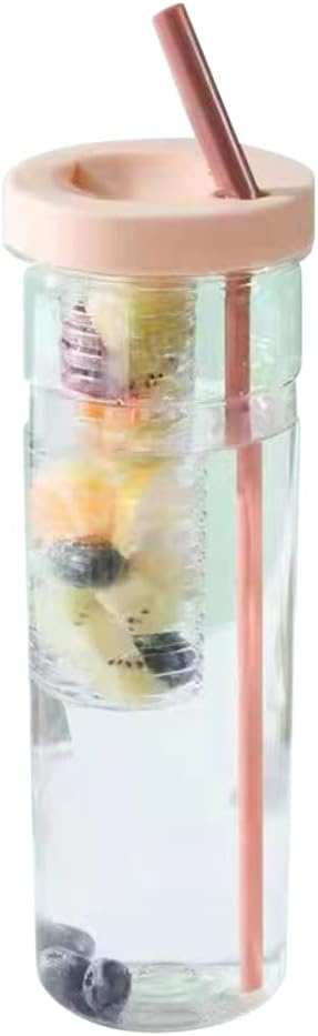 Fruit Infuser Water Bottle, 700ML Portable Sports Water Bottle with Detachable Straw Large Capacity Clear Drinking Cup for Fitness Gym Outdoor Activities