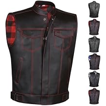 SOA Motorcycle Vest for Men, Premium Buffalo Leather, Back Armor, Inside Pockets, Biker Riding Club Vests, All Season