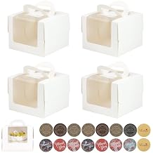 20Pcs 554 Inches Mini Cake Boxes-Solid White with Carry Handles and Cake Board-Suitable for Cakes up to 4 Inch,cake container,Pastries,Bakery Treats-Perfect for Celebrations and Gifts