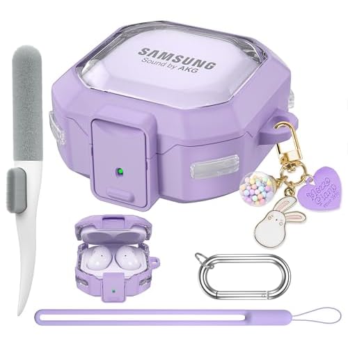 Maxjoy Galaxy Buds Pro 2 Case - Compatible with Samsung Galaxy Buds 2 Pro, Live, 2, FE; Transparent Protective Case with Keychain Anti-Drop Lock - Purple