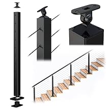 Muzata Aluminum Black Stair Cable Railing Post 36 Inch for 25-35 Degrees Stair 36"X2"x2" Surface Mount Cable Railing System Kit Indoor Outdoor Seaside with Paper User Guide PD01 Baas