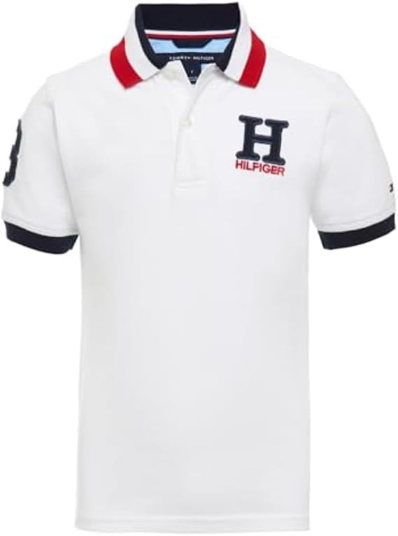 Tommy Hilfiger Boys' Short Sleeve Premium Matt Polo Shirt, Button Closure, Soft & Comfortable, Matt Tri-Collar White, 12-14