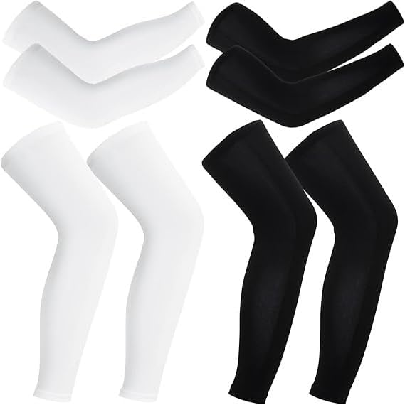 Erinnmy 2 Pair Compression Leg Sleeves and Arm Sleeve,UV Protection & Full Leg Coverage,Anti-Slip Silicone Grip,White & Black