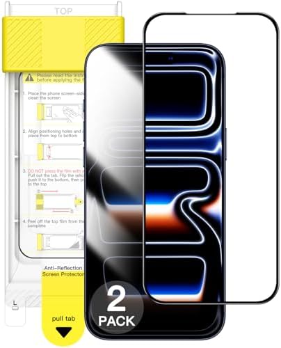 JETech Full Coverage Screen Protector for iPhone 17 Pro, AR Anti Reflection, Black Edge Tempered Glass Anti-Fingerprint & Auto-Align Installation, Case-Friendly, 6.3-Inch Display, 2-Pack